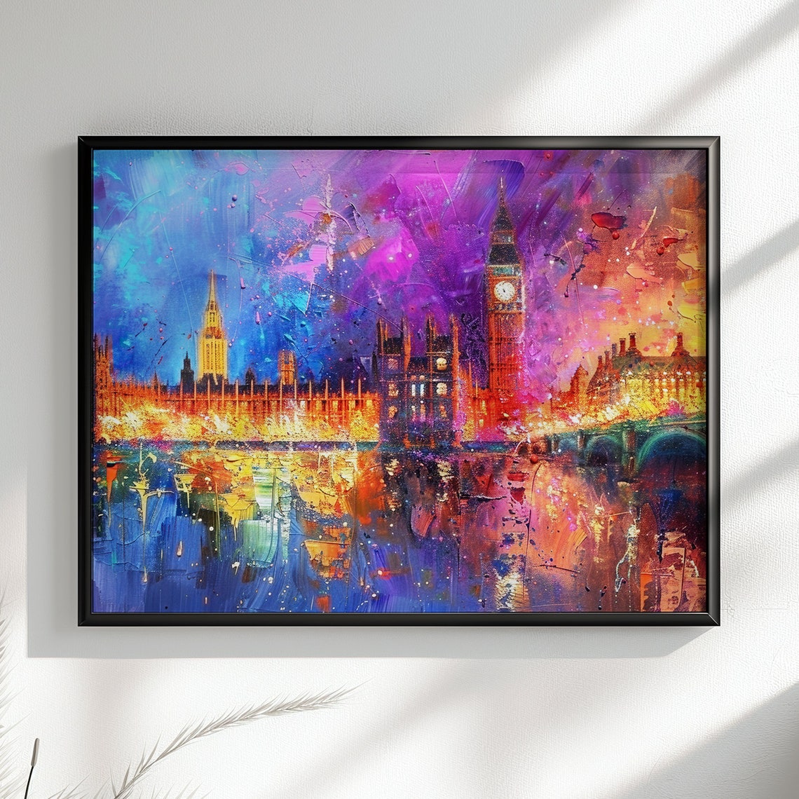 Big Ben Houses Of Parliament Westerminster Palace London Poster Print Abstract River Thames Wall Decor Cityscape Painting Gift City Art