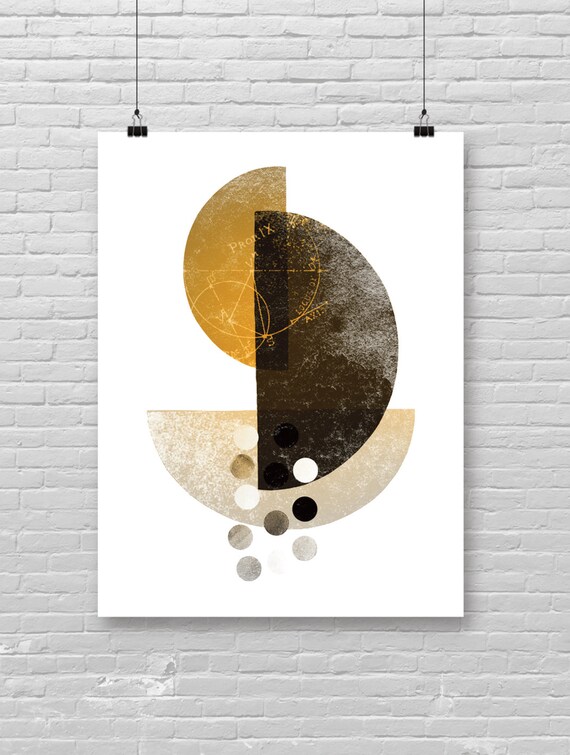Scandinavian Geometrical Abstract Poster Circles And Lines Print Yellow Black Art Contemporary Modern 1