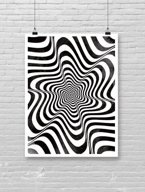 Optical Illusion Abstract Art Print Hypnotizing Psychedelic Poster Black And White Contemporary 51