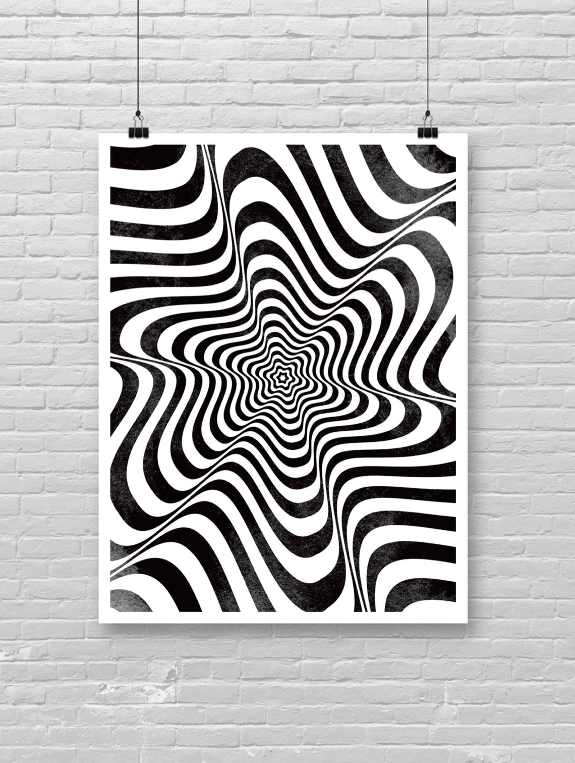 Optical Illusion Spiral Star Black White Psychedelic Art Poster