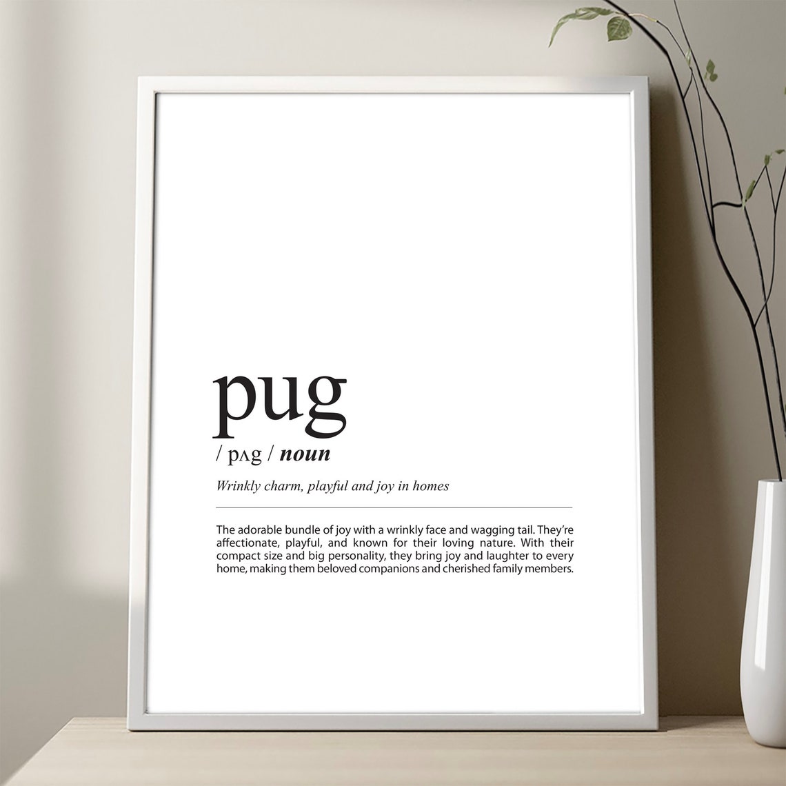 Pug Definition Minimalist Dictionary Style Dog Lover Gift Poster