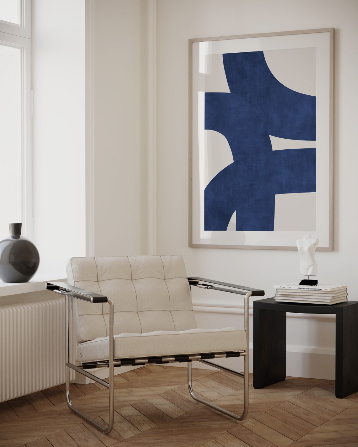 Indigo Blue Organic Shapes Abstract Mid Century Modern Wall Art - Image 2