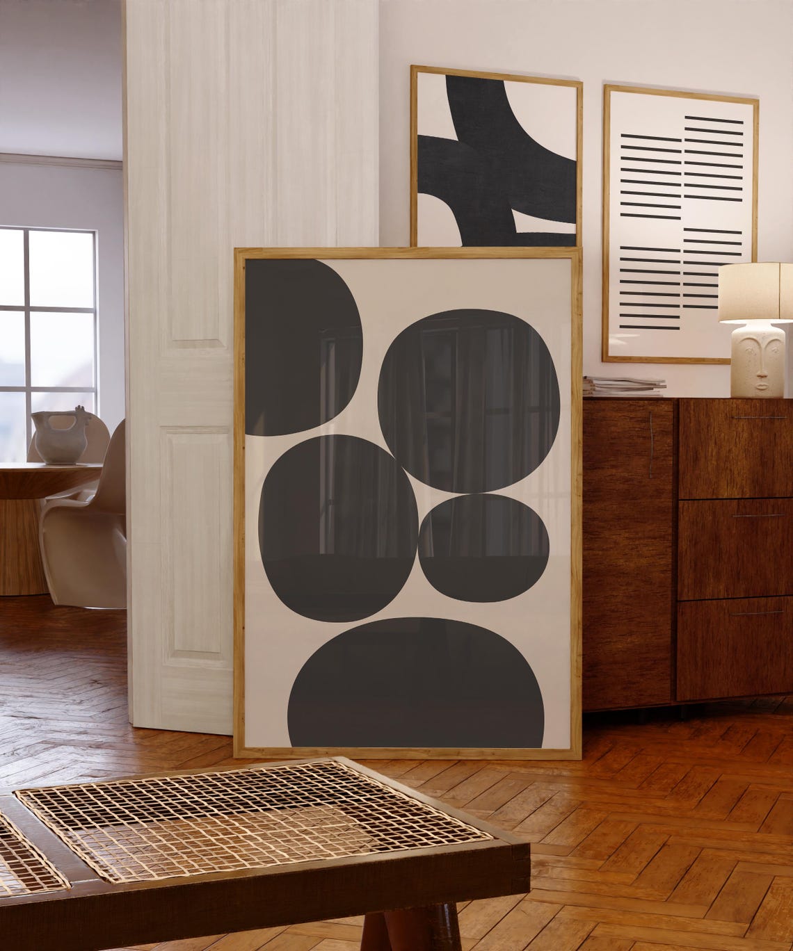 Soft Black Organic Circles On Warm Beige Minimalist Art Poster