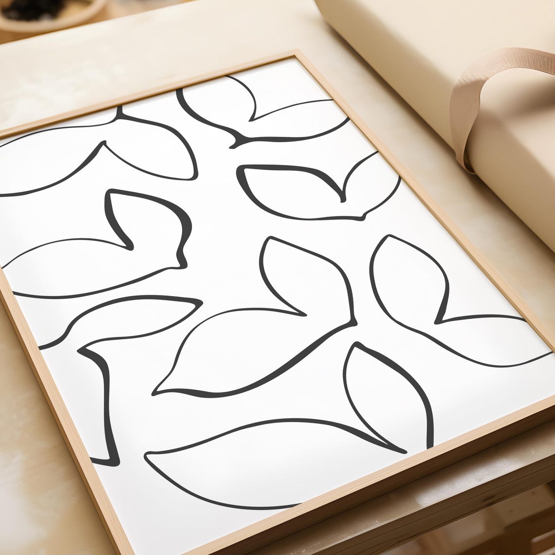 Black Line Large Leaf Outlines Botanical Abstract Art Poster - Image 2
