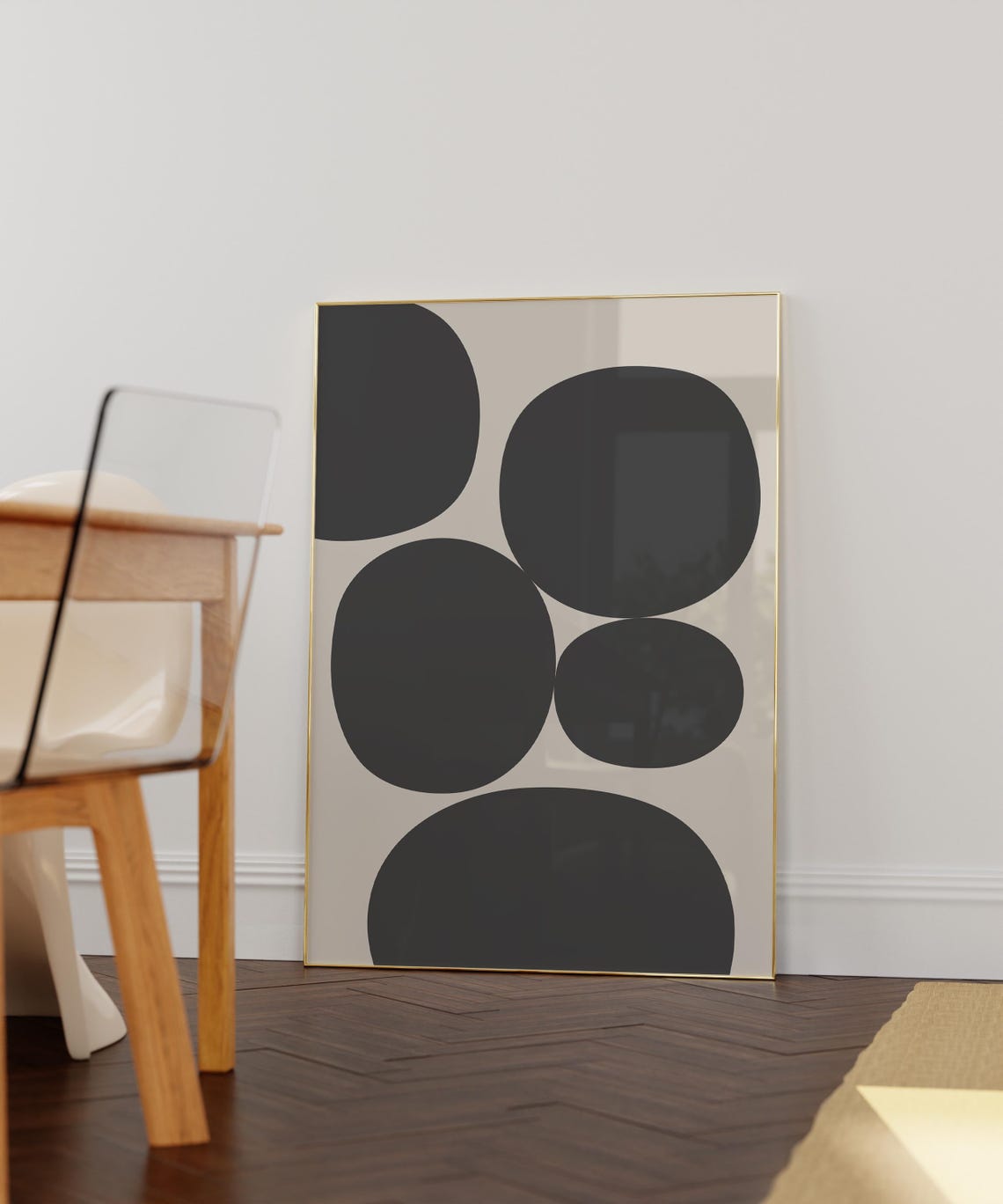 Soft Black Organic Circles On Warm Beige Minimalist Art Poster - Image 3