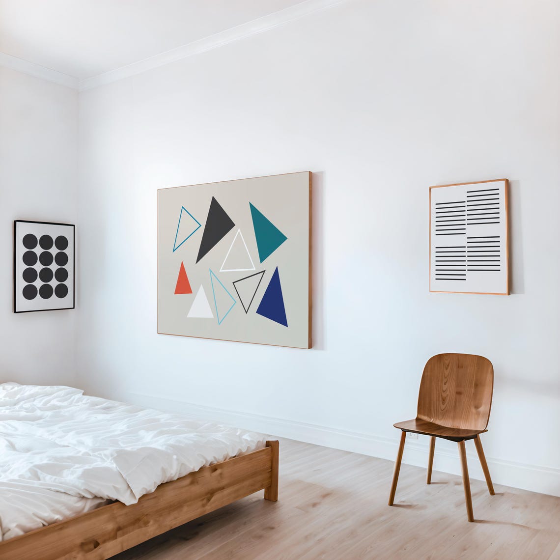 Colorful Triangles on Beige Mid Century Modern Geometric Art Poster - Image 3