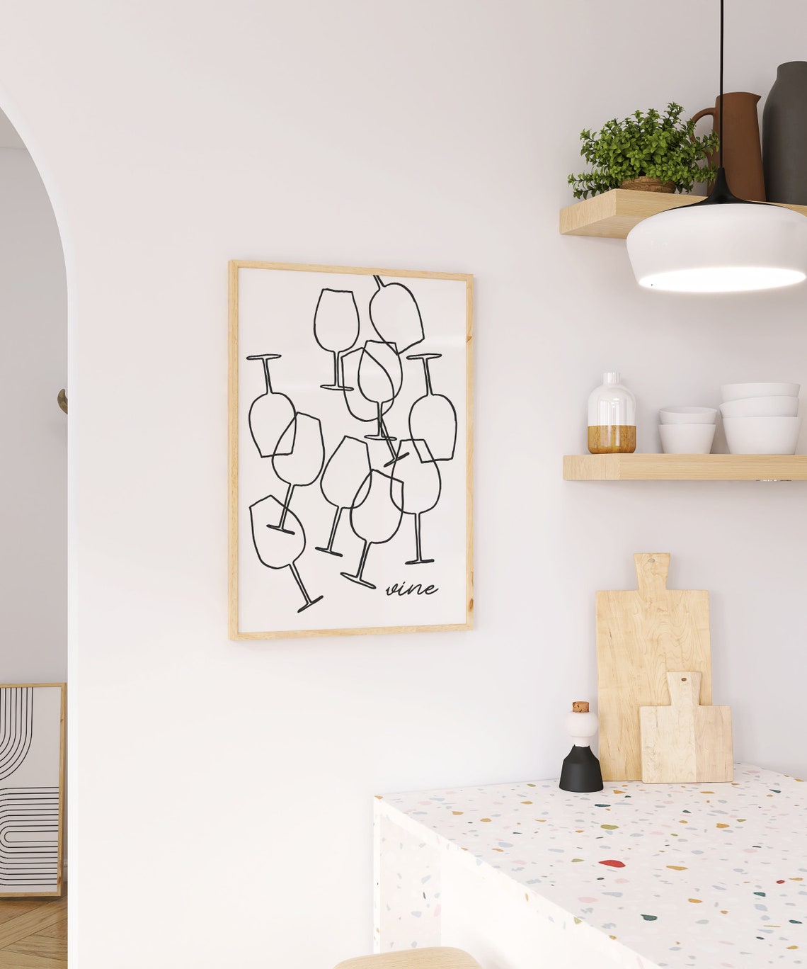 Minimalist Wine Glasses Line Drawing Modern Kitchen Wall Art - Image 2