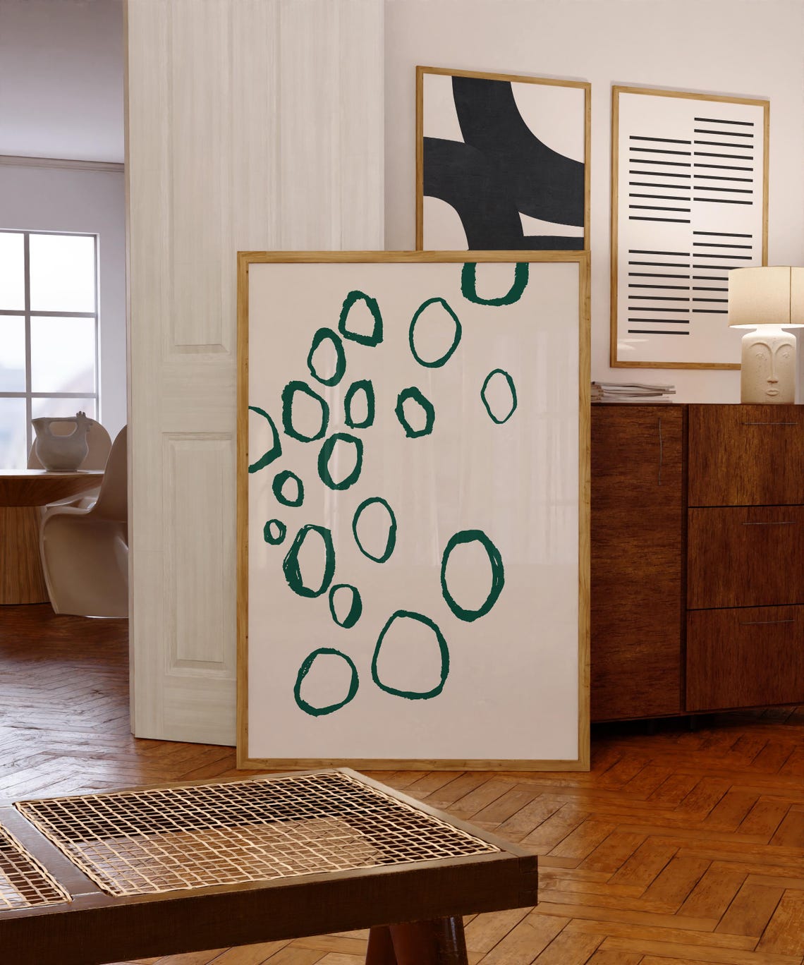 Green Organic Circles Line Minimalist Modern Abstract Poster