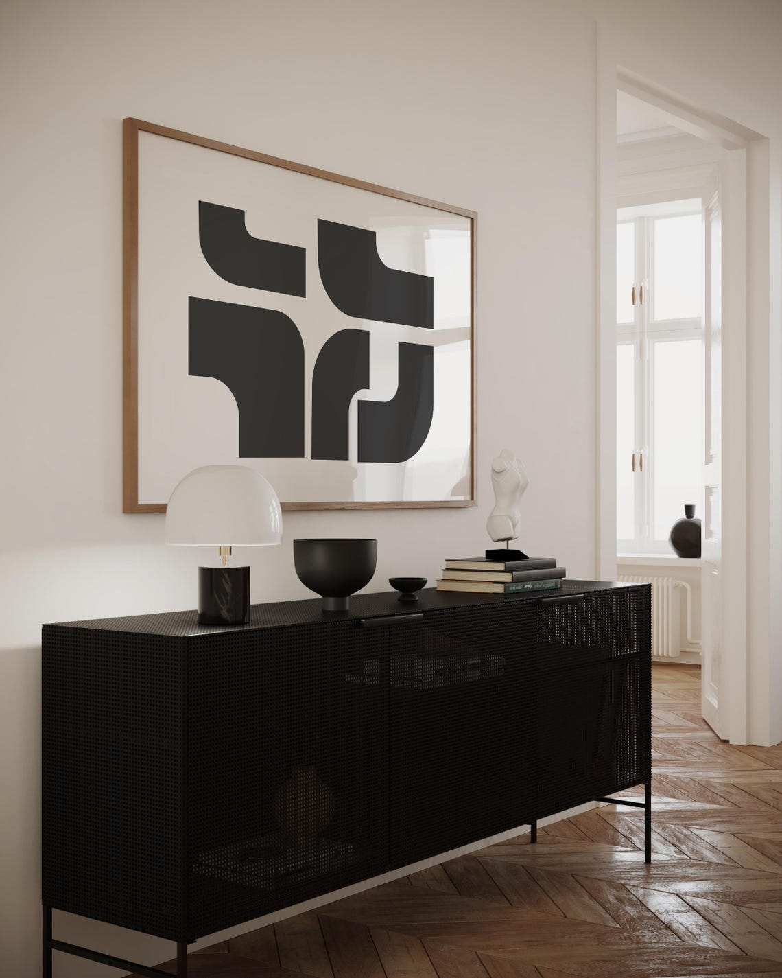 Black Geometric Arch Shapes Minimalist Abstract Artwork Poster - Image 3