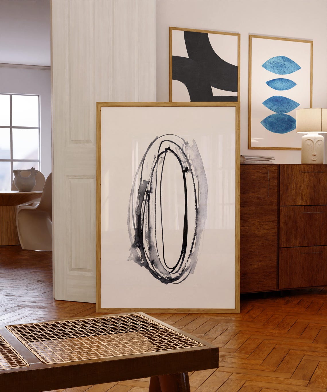 Black Ink Organic Oval Scribble Minimalist Line Artwork Poster - Image 2