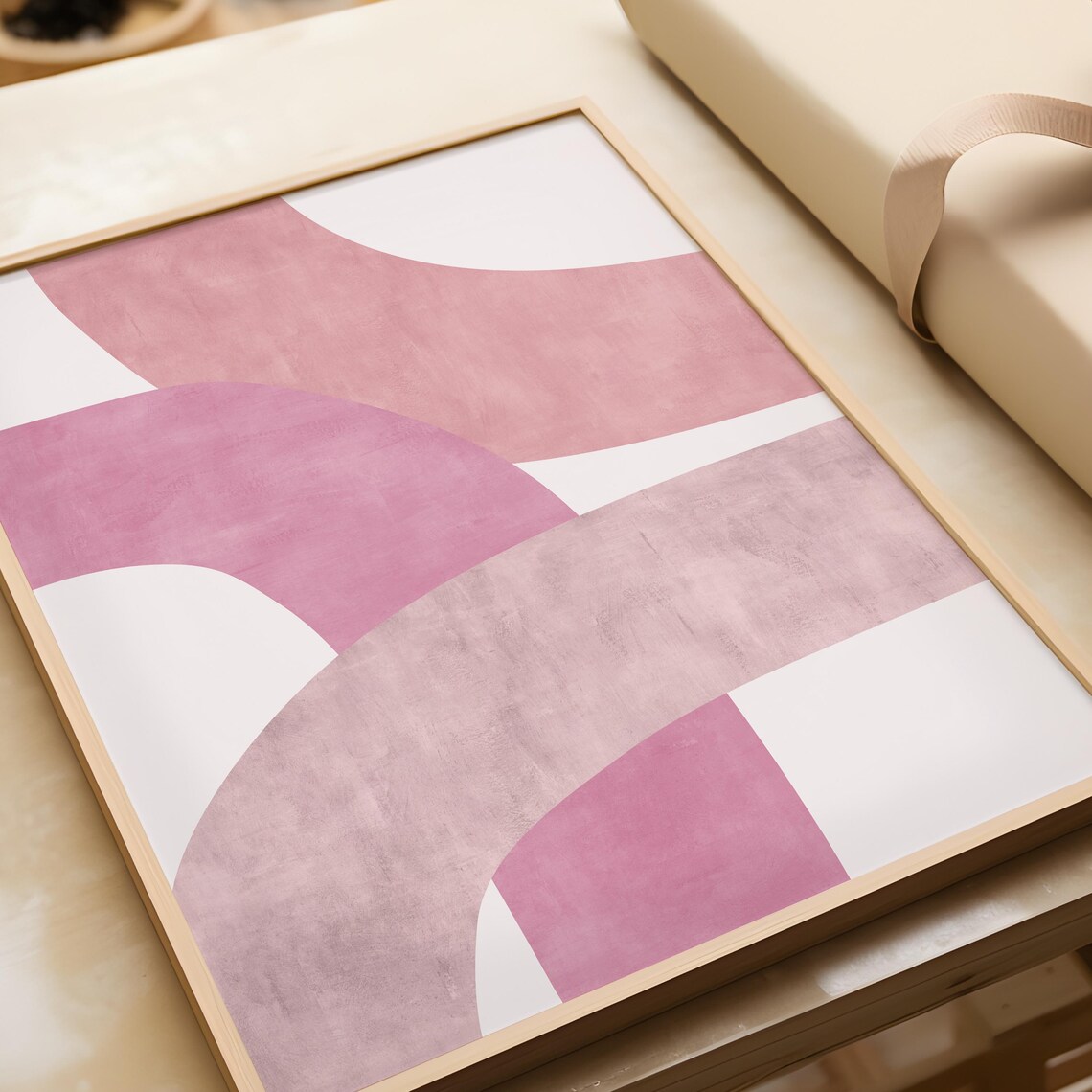 Blush Pink Organic Curved Shapes Mid Century Minimalist Abstract Poster - Image 2