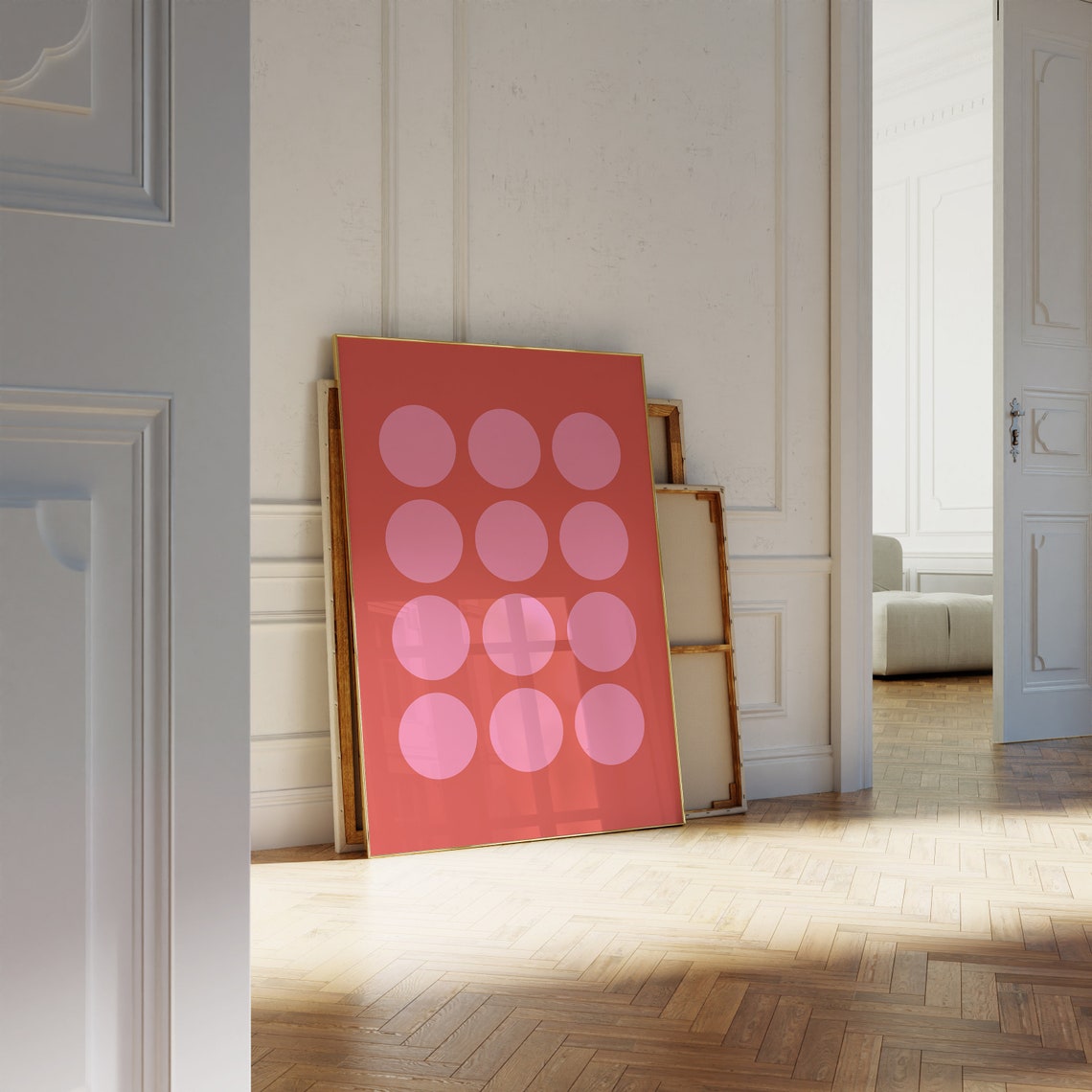 Mid Century Red Pink Circles Geometric Retro Modern Wall Art - Image 2