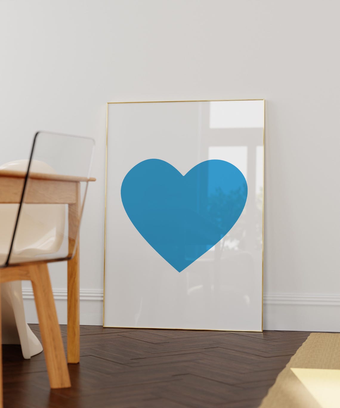 Minimalist Light Blue Heart Shape Mid Century Modern Art Poster - Image 3