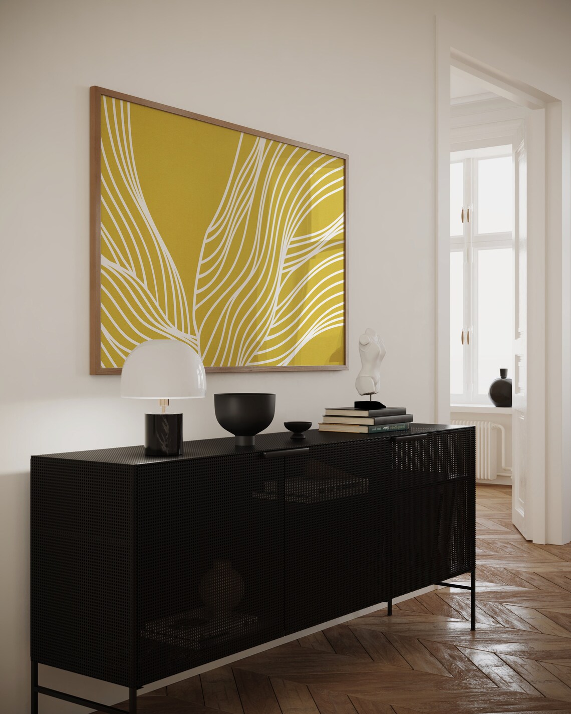 Mid Century Organic Lines, Yellow White Minimalist Art Print - Image 2
