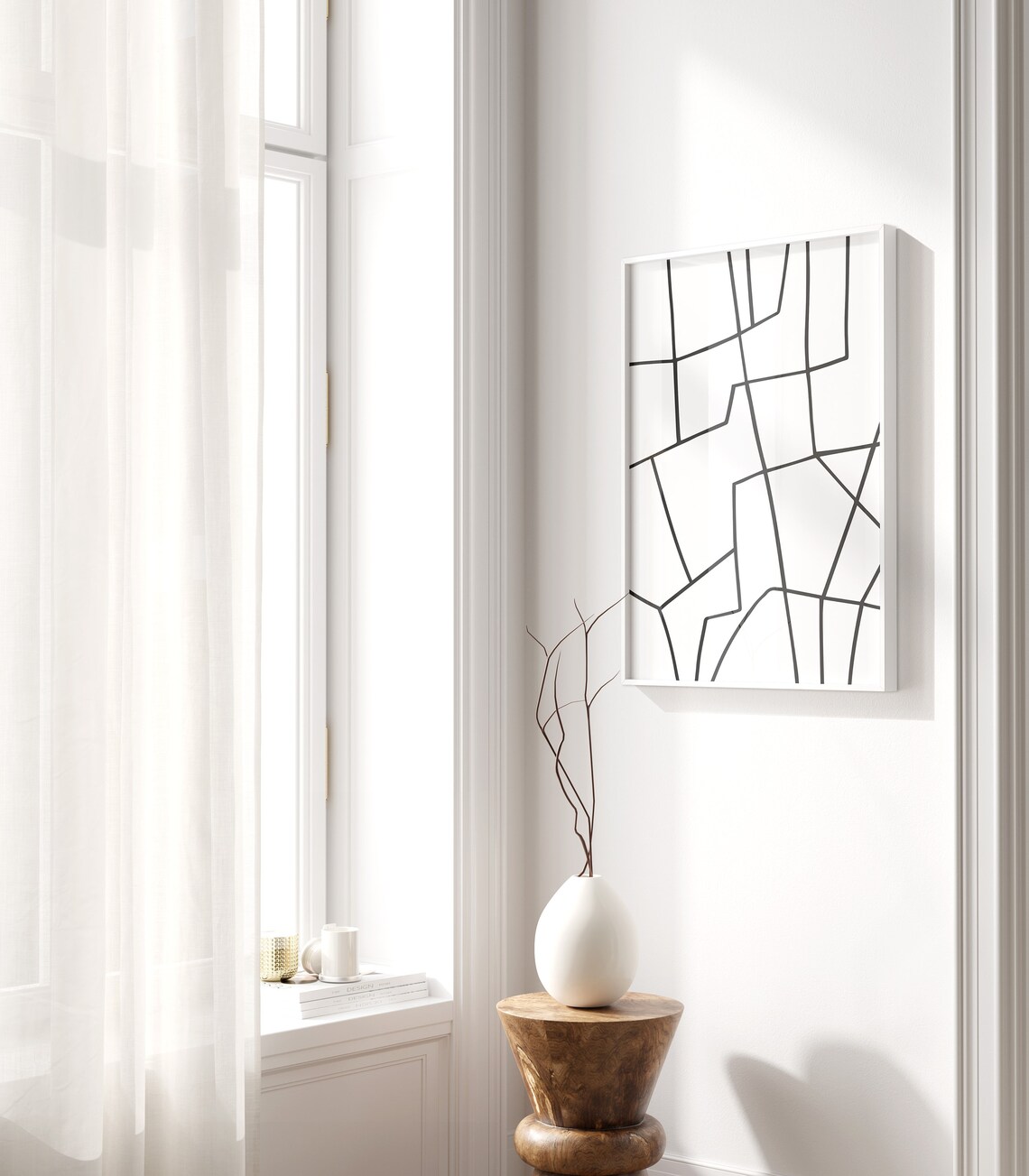 Minimalist Line Black And White Abstract Art Print - Image 2