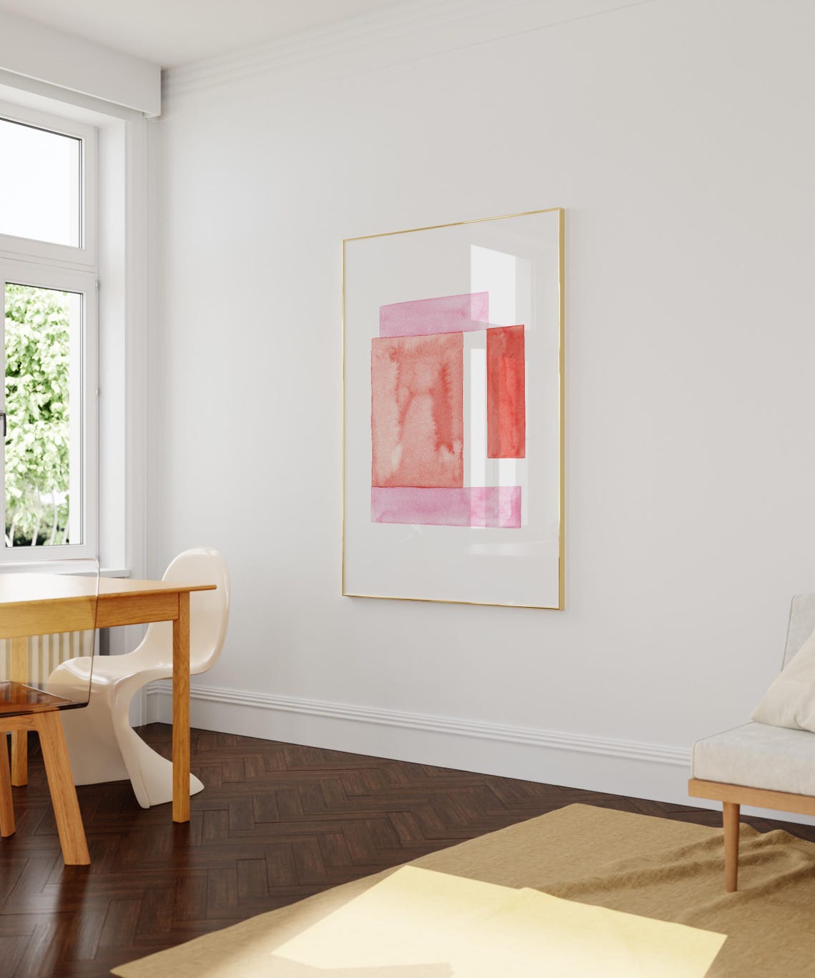 Watercolor Pink Red Geometric Blocks Abstract Composition Poster - Image 3
