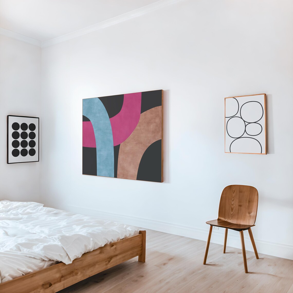 Bold Pink Blue Brown Organic Curves Mid Century Abstract Art Poster - Image 3