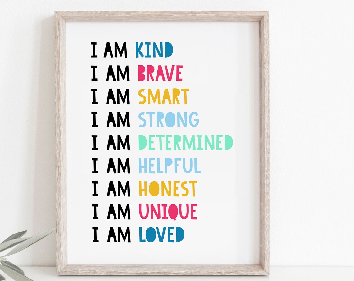 Affirmations for Kids I Am Kind Brave Smart Strong Colorful Classroom Poster