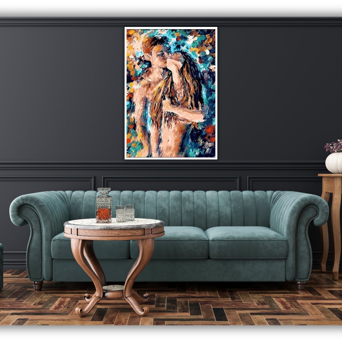 Nude Couple Watercolor Art Print Ready To Hang Framed Wall Decor Bedroom Art Erotic Artwork - Image 5
