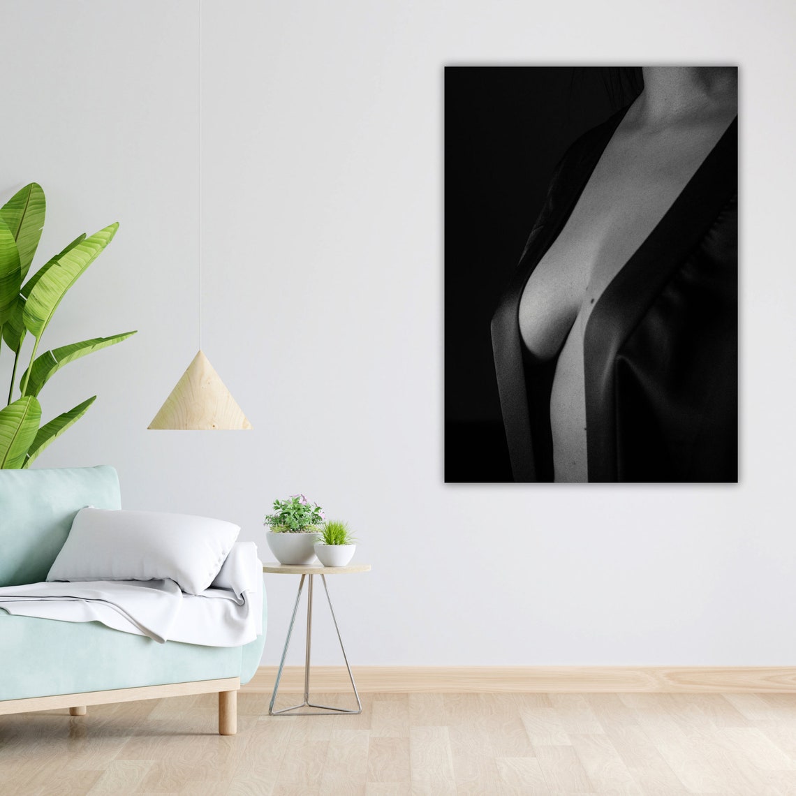 Black And White Silk Robe Boudoir Photography Elegant Art Poster - Image 4