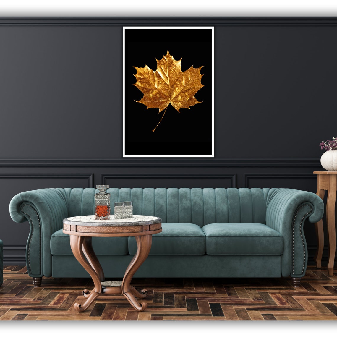 Gold Leaf Maple Leaf Black Background Luxury Metallic Art Wall Poster - Image 2
