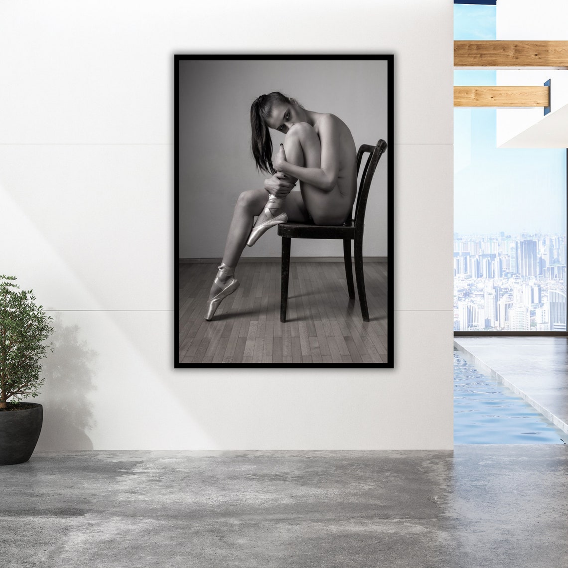 Ballet Dancer Pointe Shoes Chair Graceful Black White Art Poster - Image 3