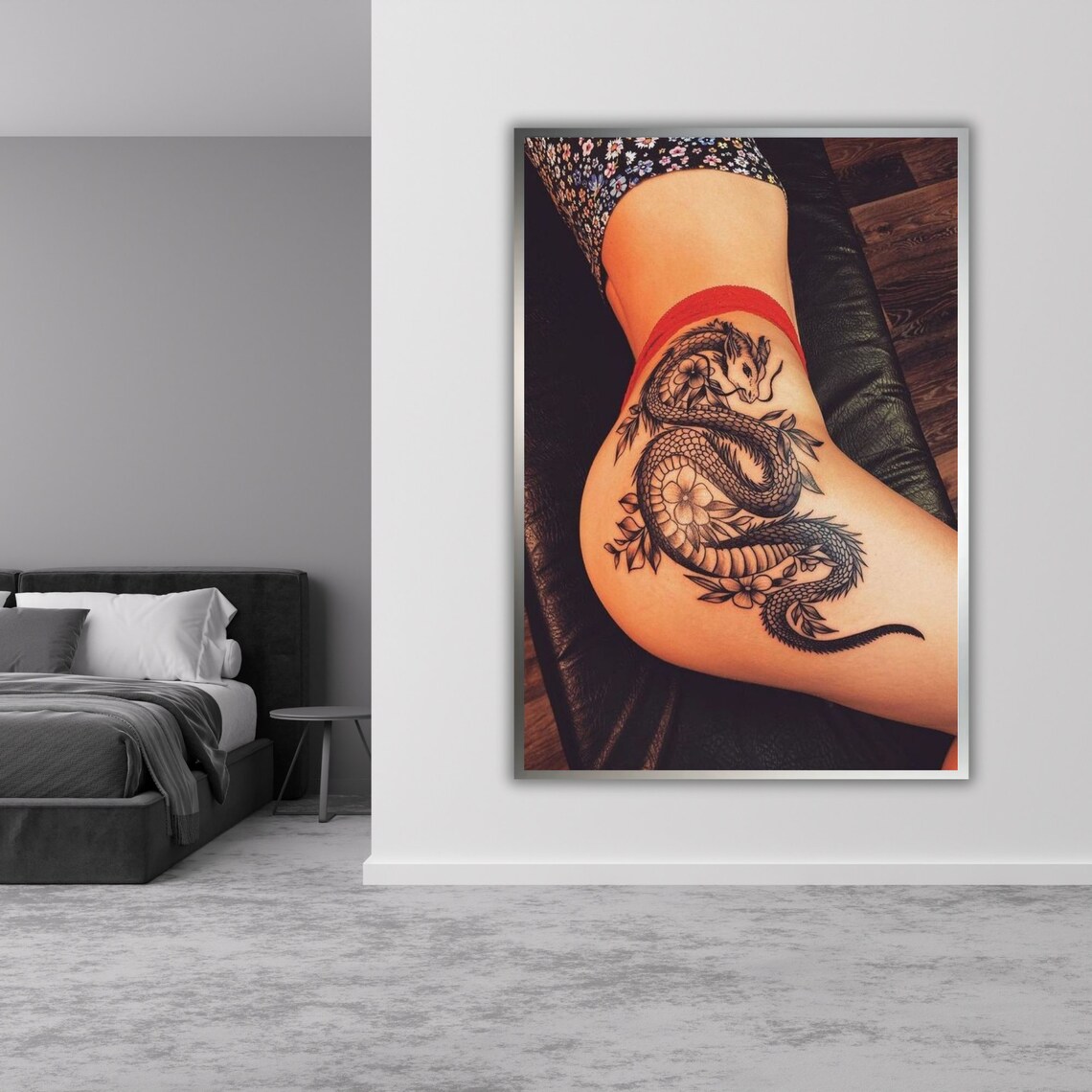 Sexy Woman With Dragon Tattoo Print Ready To Hang Framed Wall Decor Tattooed Lady Art - Image 3