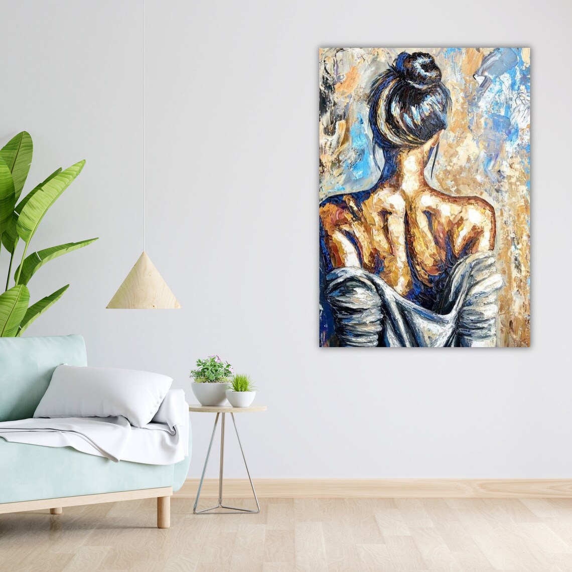 Woman From Behind Impasto Oil Painting Blue Gold Figurative Poster - Image 4