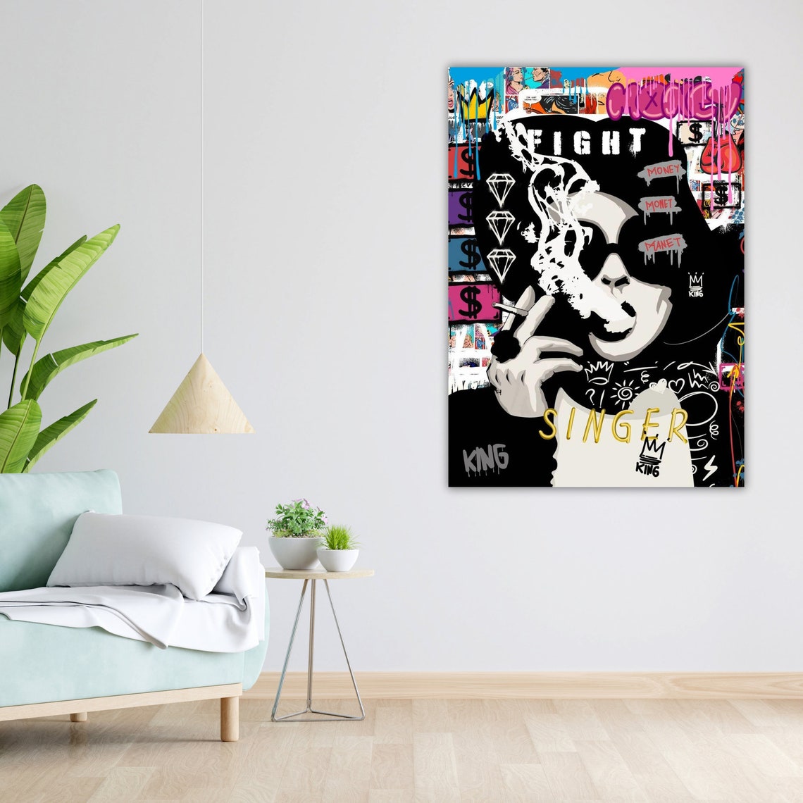 Pop Art Singer Portrait Sunglasses Cigarette Money Graffiti Poster - Image 3
