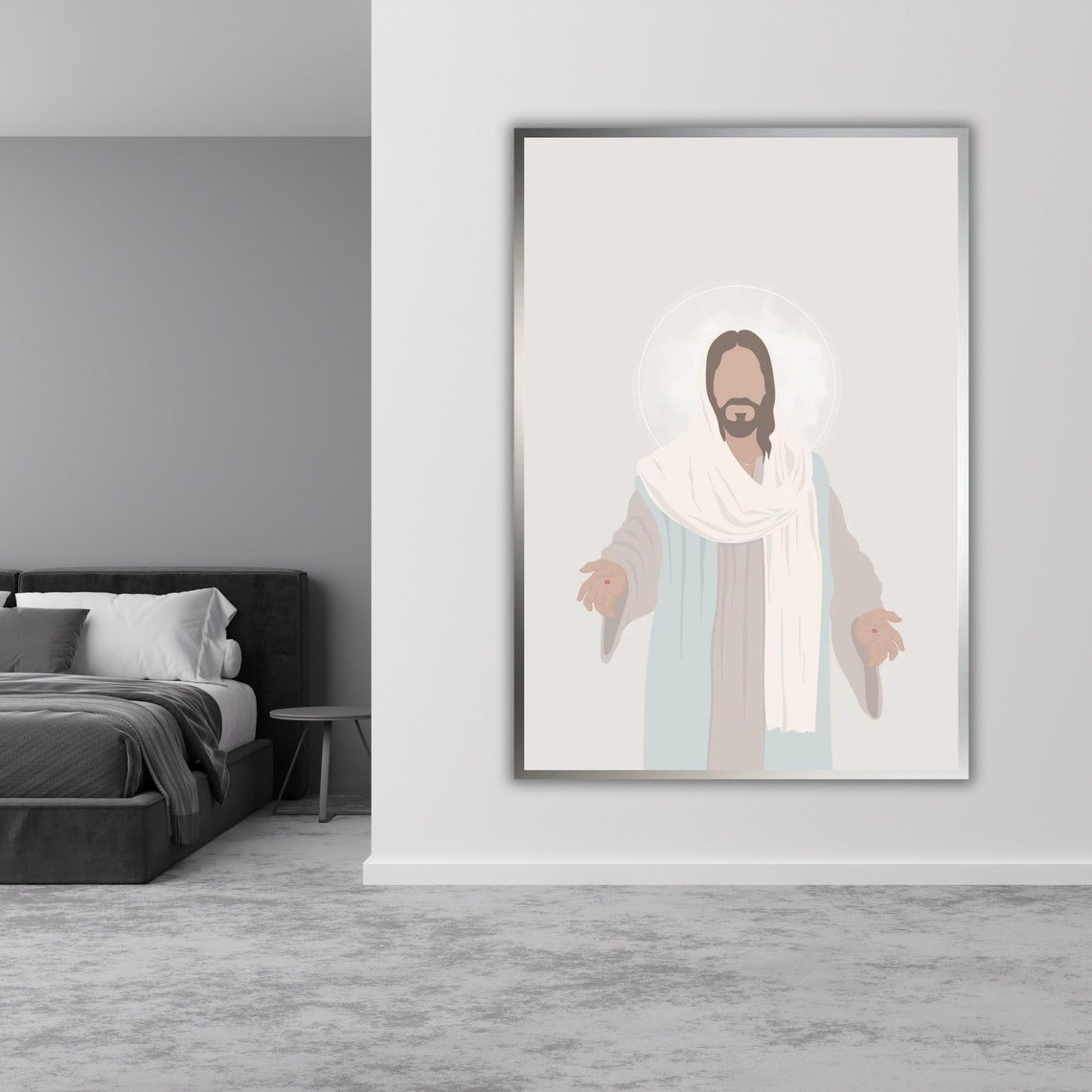 Minimalist Faceless Jesus White Robe Soft Neutral Christian Poster - Image 4