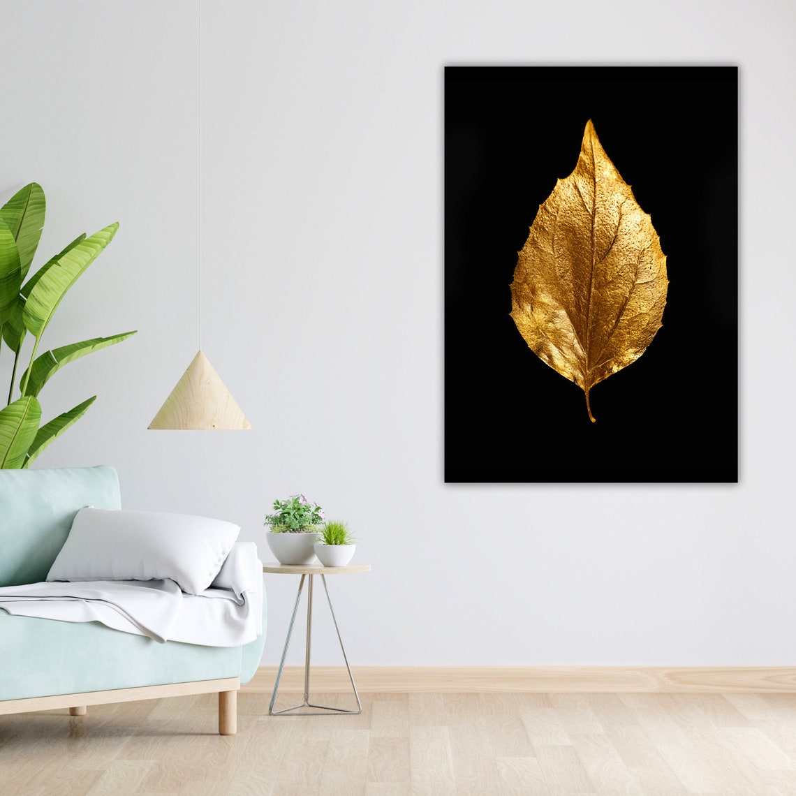 Golden Leaf on Black Background Luxury Metallic Texture Poster - Image 4