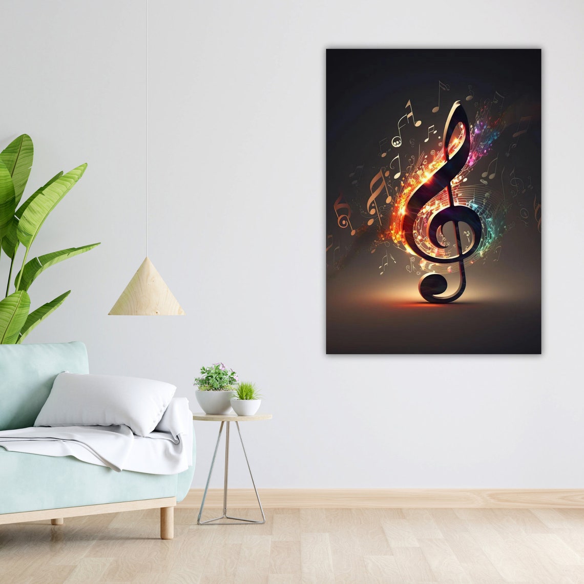 Glowing Treble Clef Musical Notes Fiery Symphony Art Wall Poster - Image 4