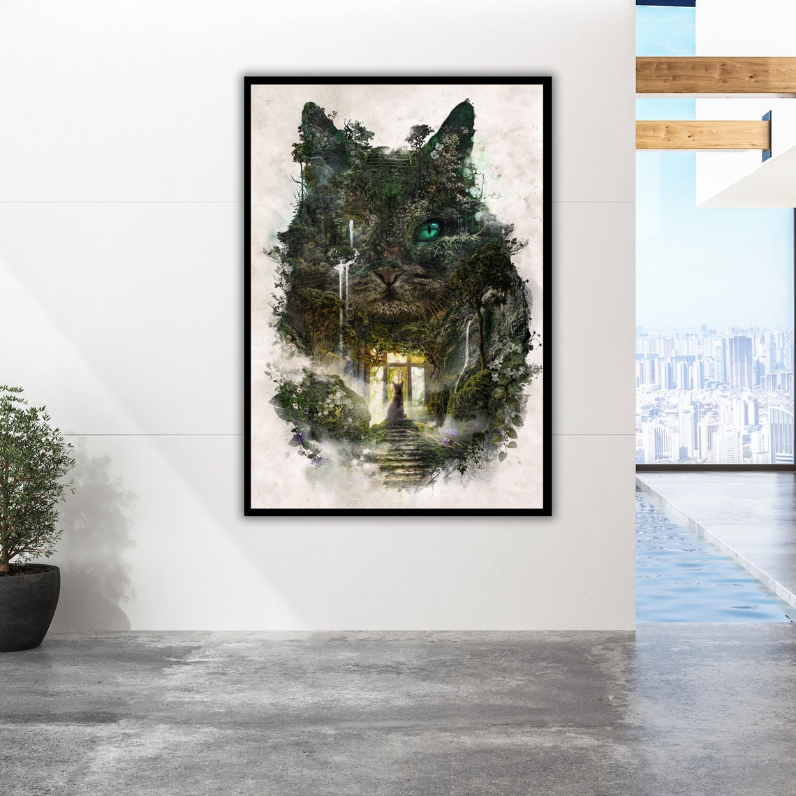 Forest Cat Double Exposure Green Eye Nature Fantasy Art Poster - Image 5