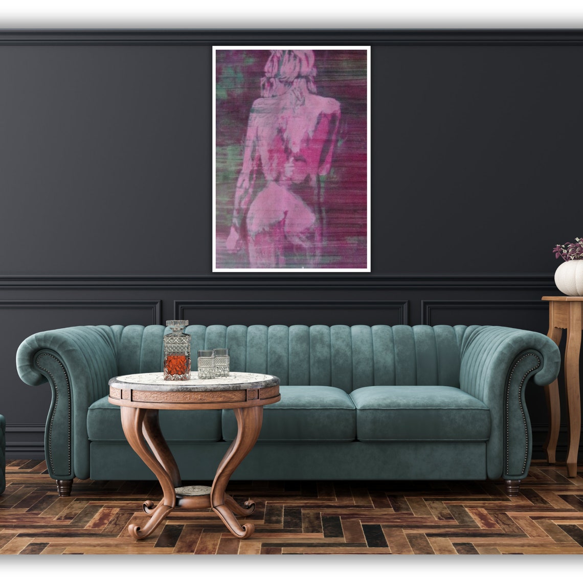 Abstract Pink Nude Figure Back View Gestural Modern Art Poster - Image 3