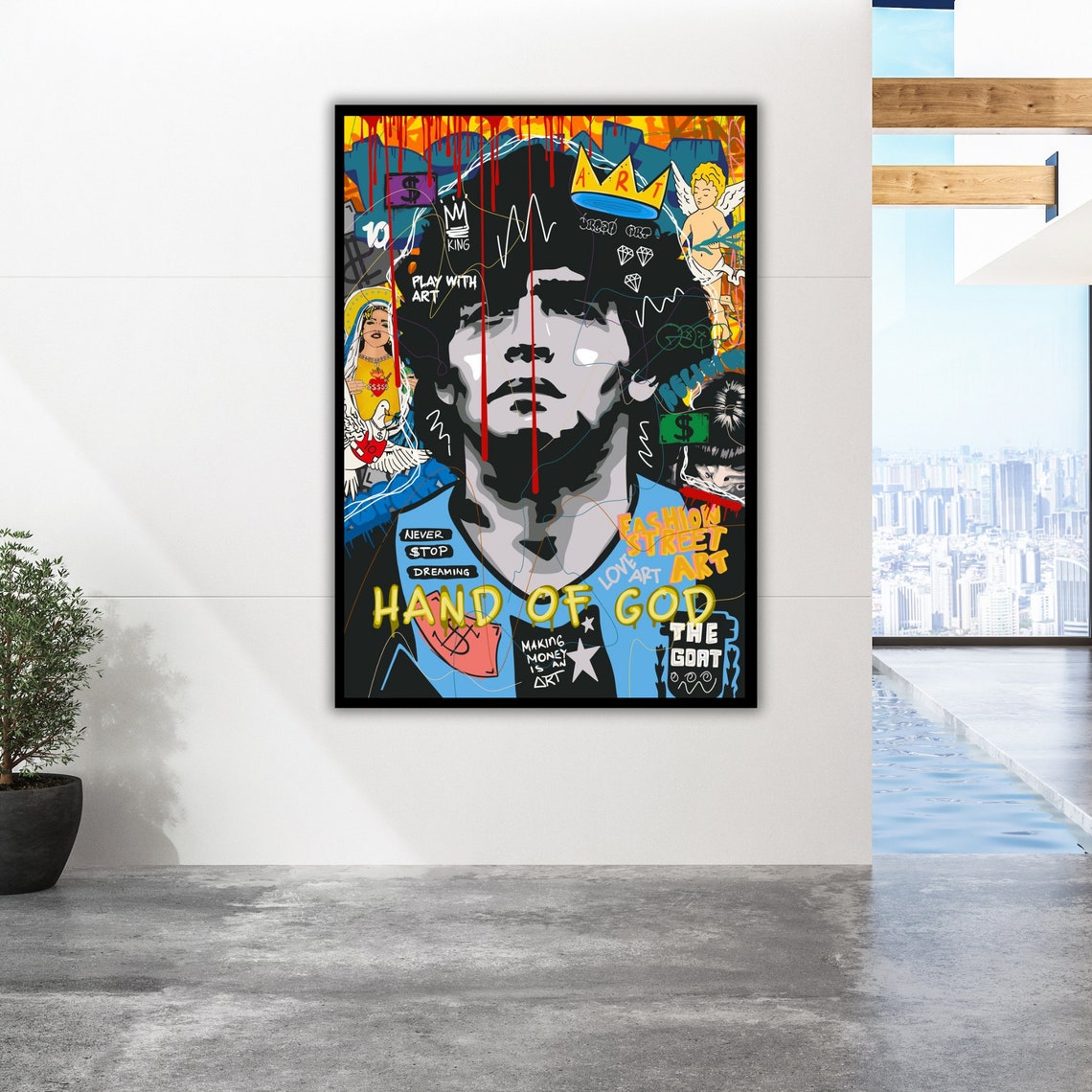 Maradona Graffiti Art Print Ready To Hang Framed Soccer Wall Decor Sports Fan Gift - Image 2