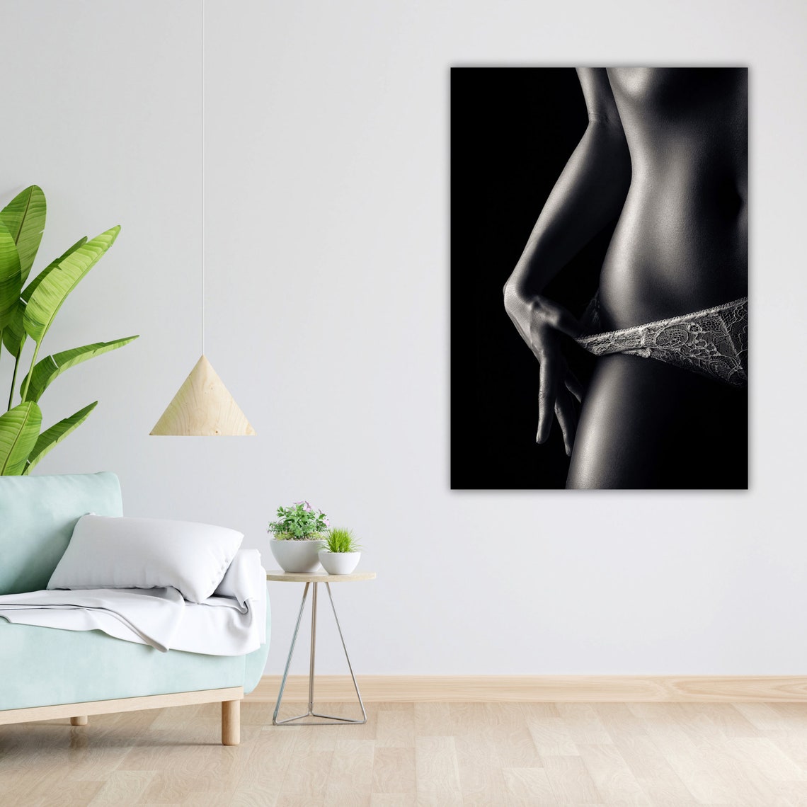 Black And White Sensual Lace Figure Close Up Photography Art Poster - Image 4