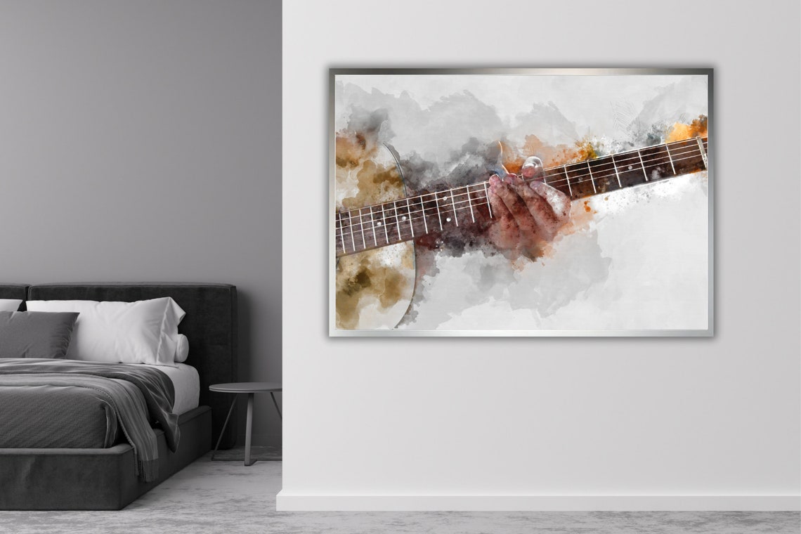 Hands Playing Guitar Watercolor Painting Warm Sepia Music Art Poster - Image 3