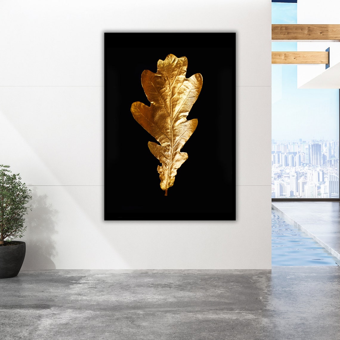 Gold Leaf Oak Leaf Black Background Luxury Metallic Art Wall Poster - Image 5