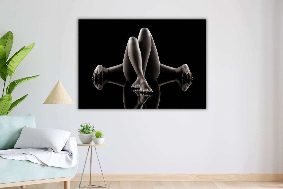 Black And White Crossed Legs Reflection Minimalist Body Form Photo Poster