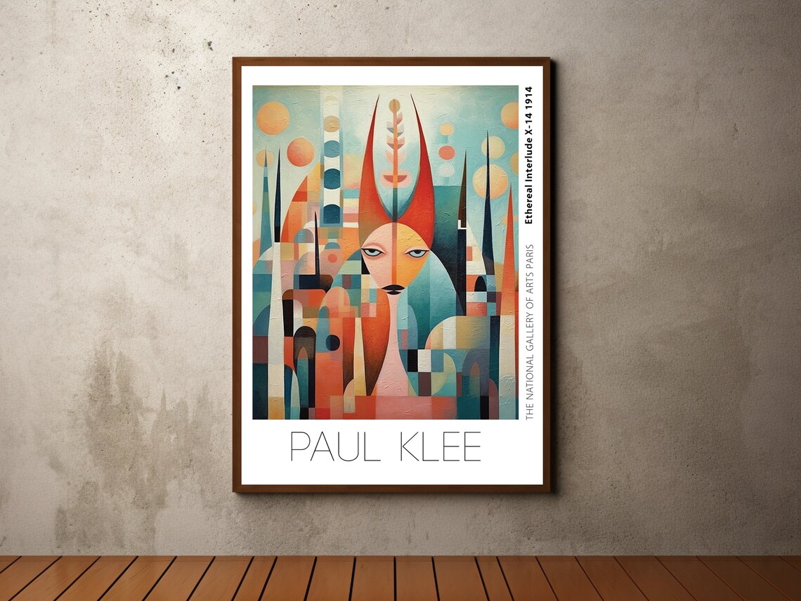 Paul Klee Inspired Horned Figure Teal Orange Geometric Poster