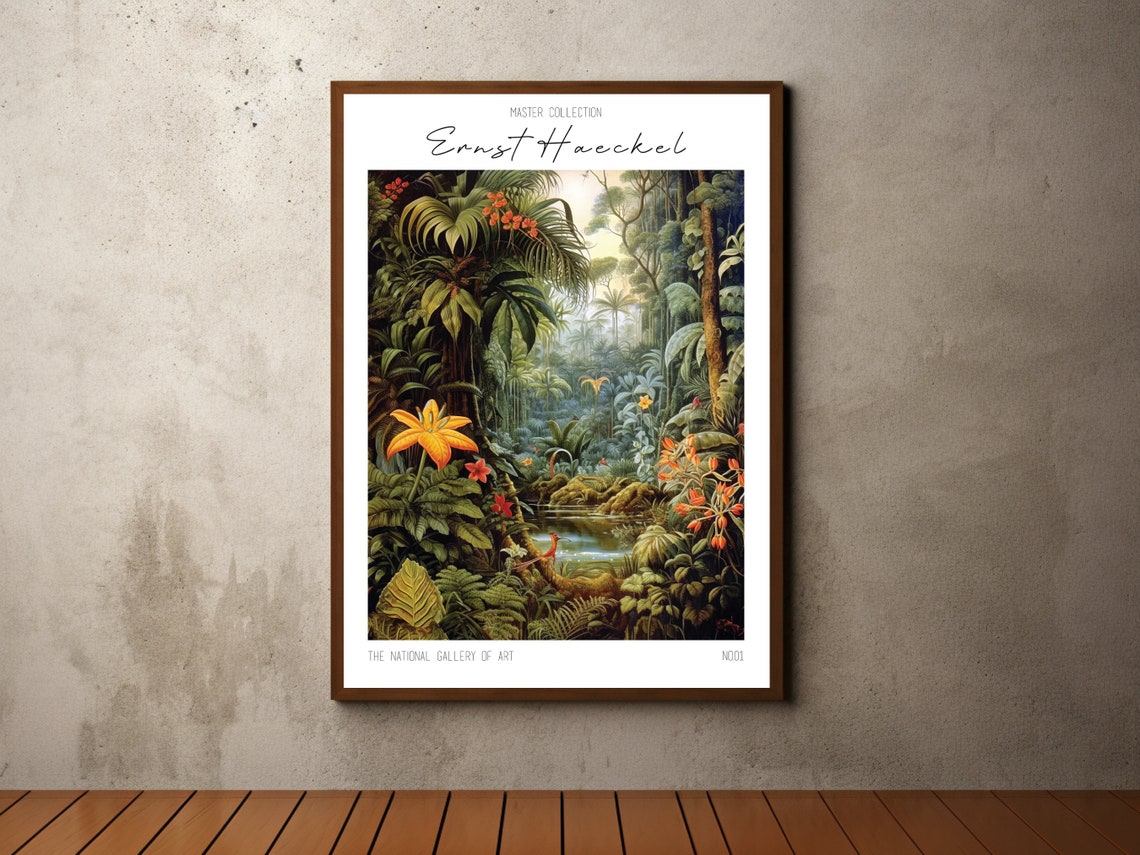 Ernst Haeckel Inspired Serene Rainforest Waterfall Lilies Wall Art