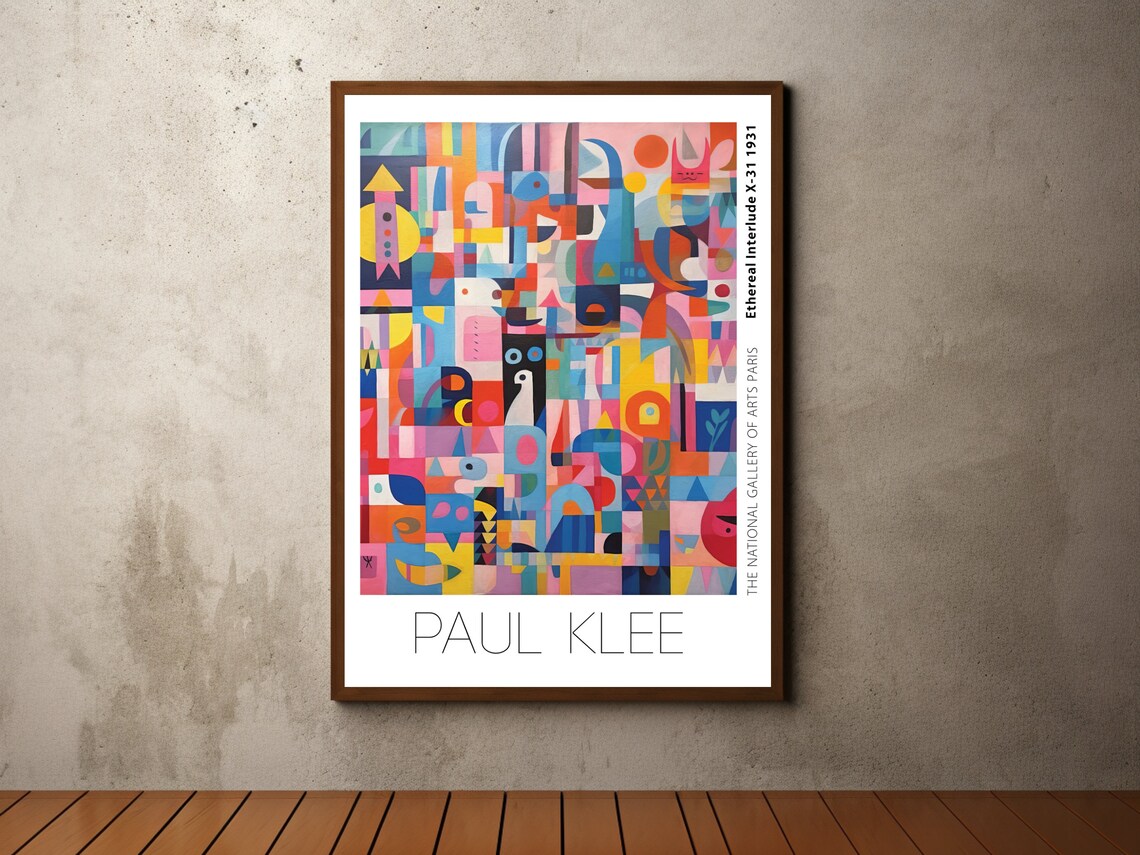 Paul Klee Inspired Vibrant Pink Blue Mosaic Playful Art Poster
