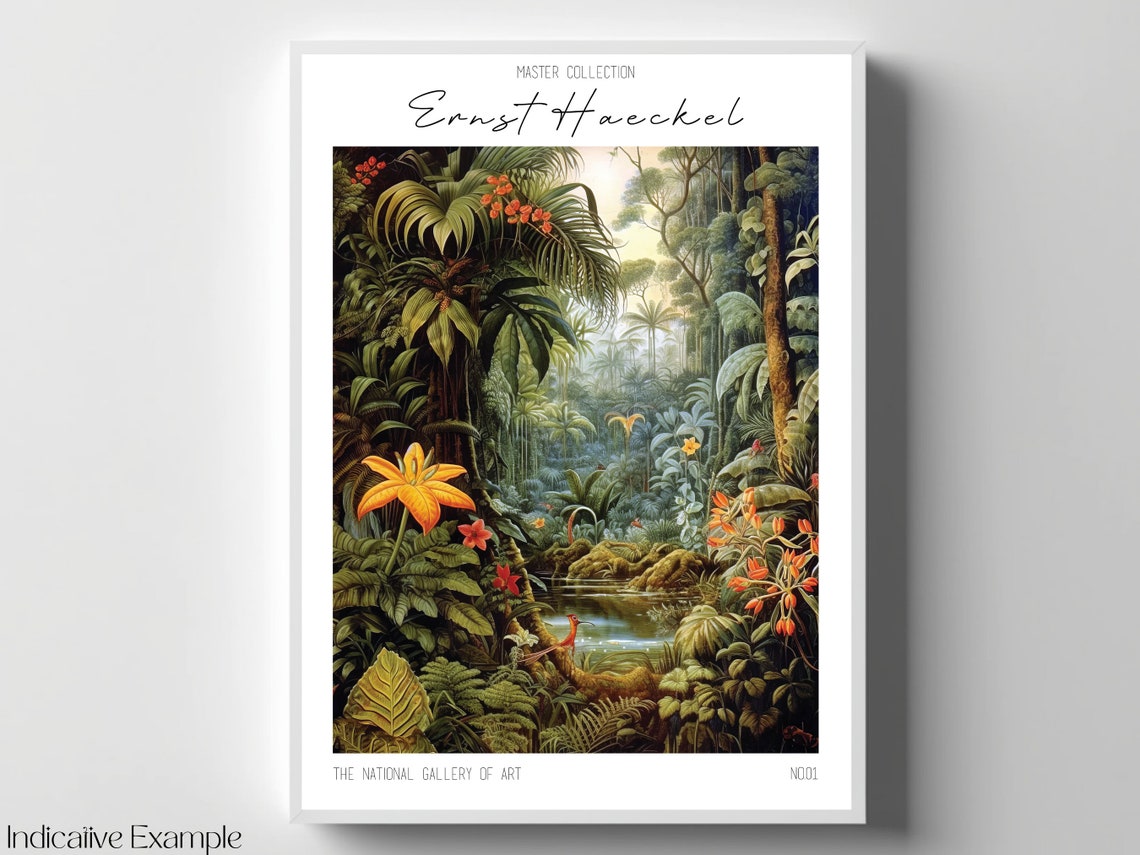 Ernst Haeckel Inspired Serene Rainforest Waterfall Lilies Wall Art - Image 4