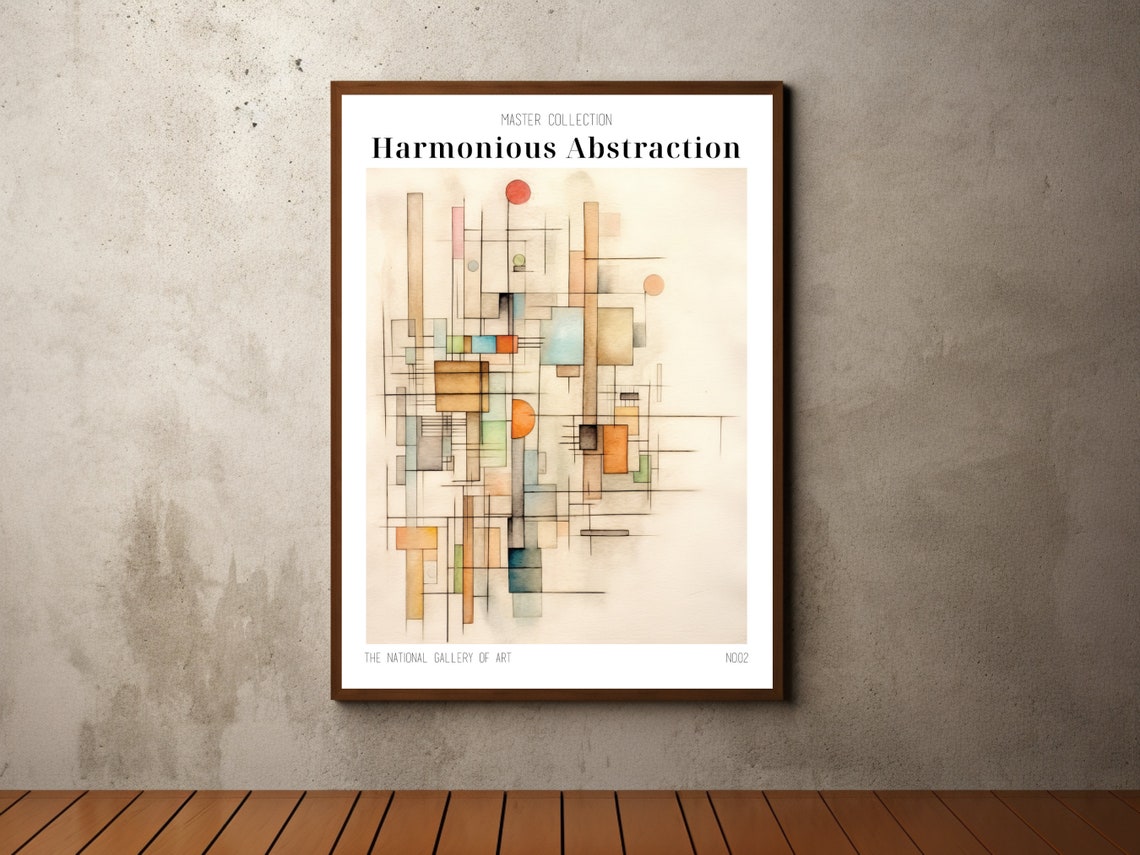 Harmonious Abstraction Beige Line Geometric Minimal Art Poster