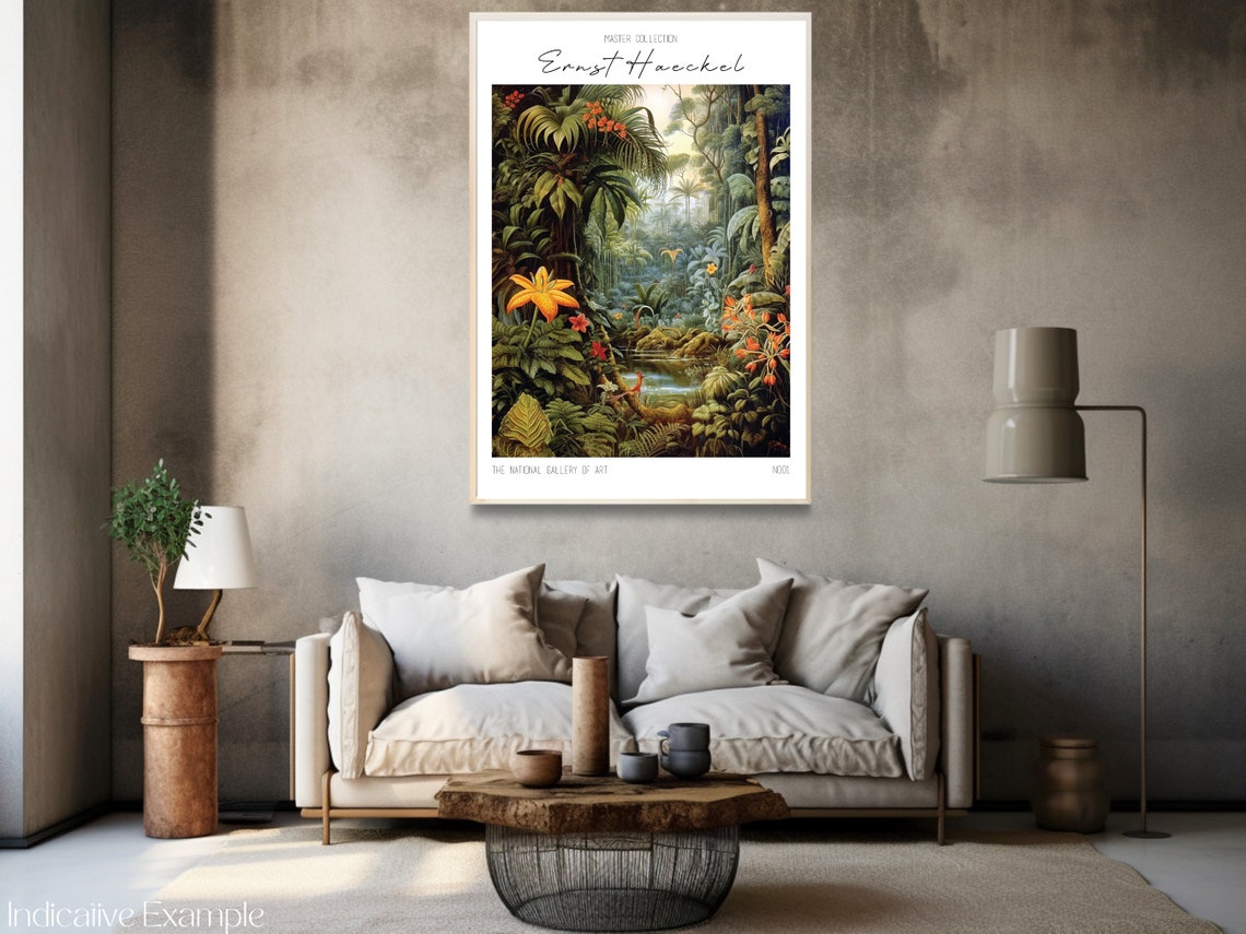 Ernst Haeckel Inspired Serene Rainforest Waterfall Lilies Wall Art - Image 3