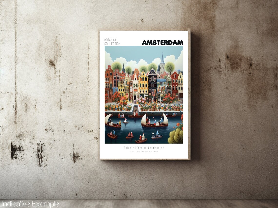 Amsterdam Canal Houses Boats Flower Market Botanical Travel Poster - Image 2