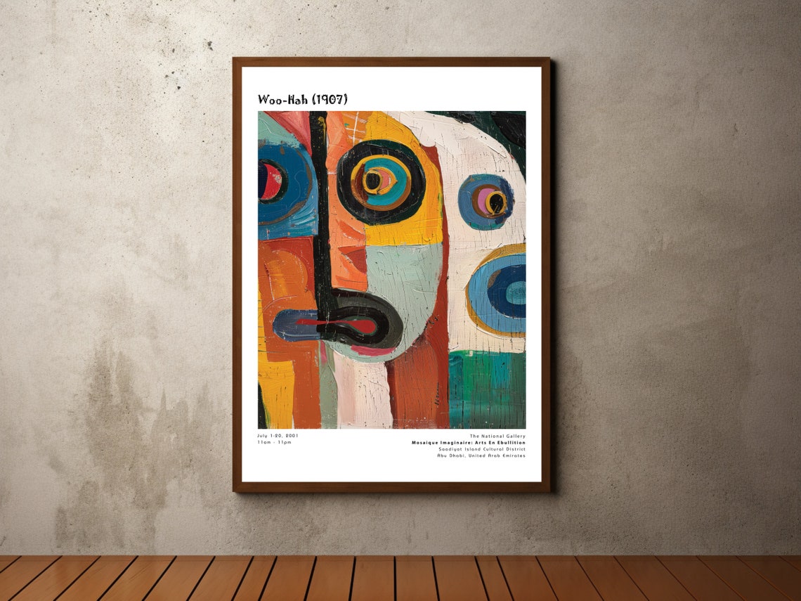 Woo-Hah Abstract Colorful Face Painting Modern Exhibition Poster