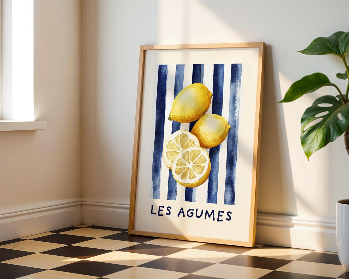 French Lemon Watercolor Citrus Kitchen Art Print