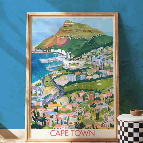 Cape Town South Africa Table Mountain City Harbor Travel Poster