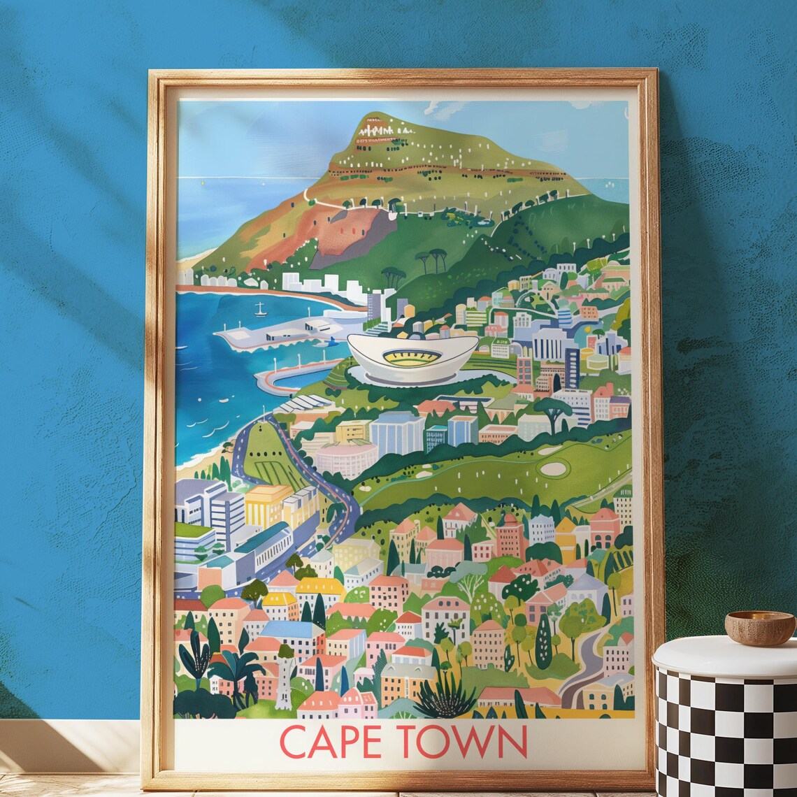 Cape Town South Africa Table Mountain City Harbor Travel Poster